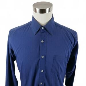 Botany 500 Mens Single Needle Tailoring Button Up Navy Shirt 16.5 34/35 Vintage